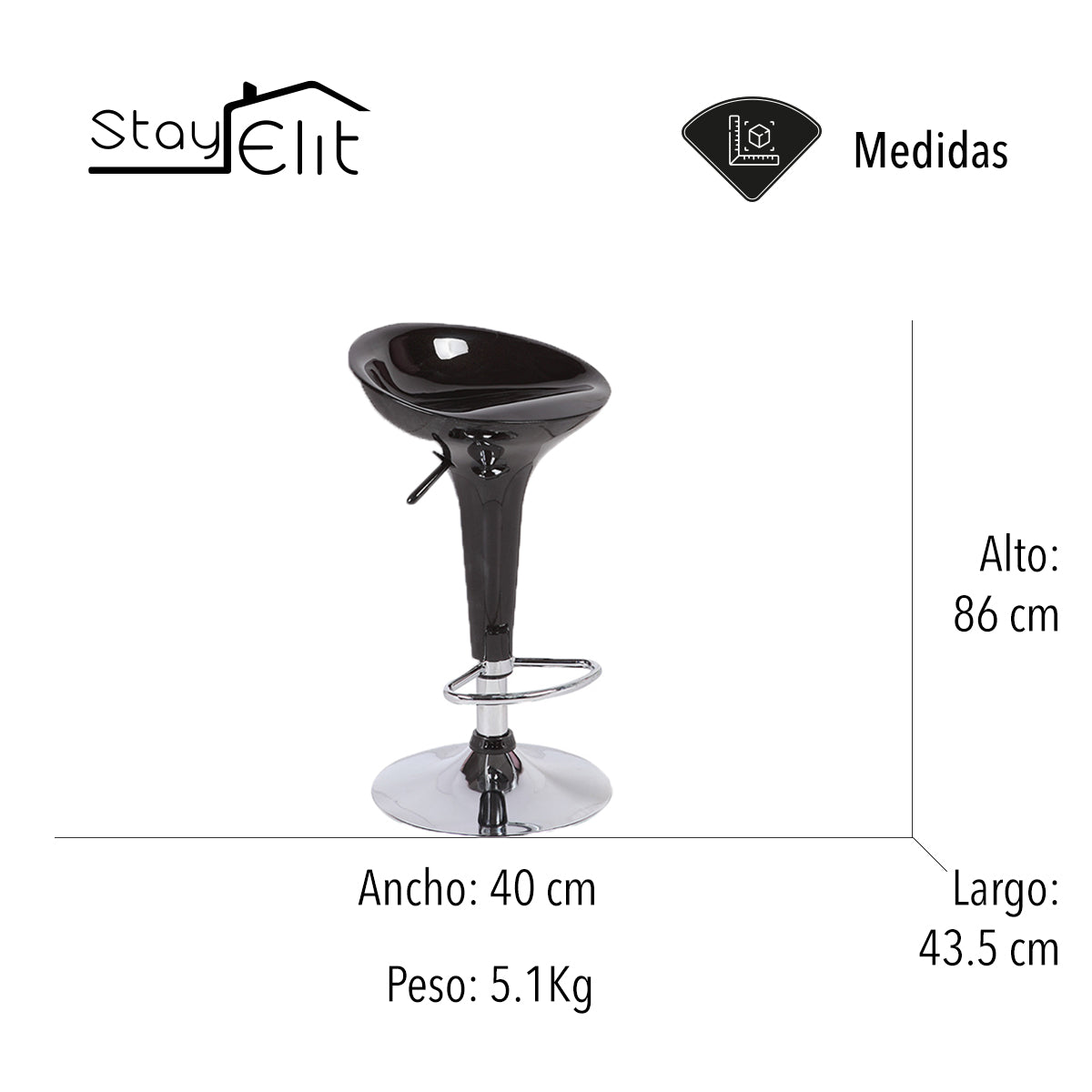 SET DE 2 BANCOS PARA BARRA REDONDOS CON ALTURA AJUSTABLE COLOR NEGRO