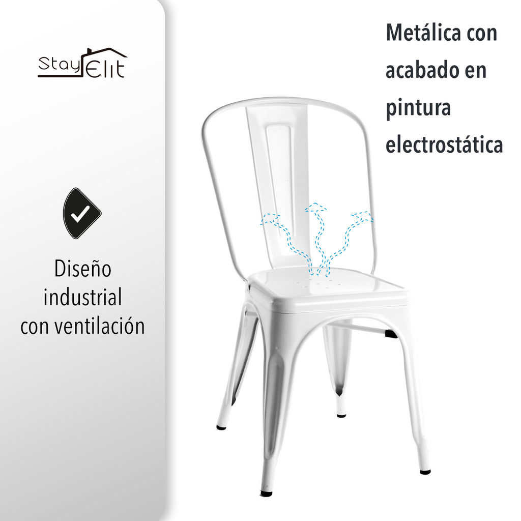SET DE 4 SILLAS METALICAS TIPO TOLIX COLOR BLANCO