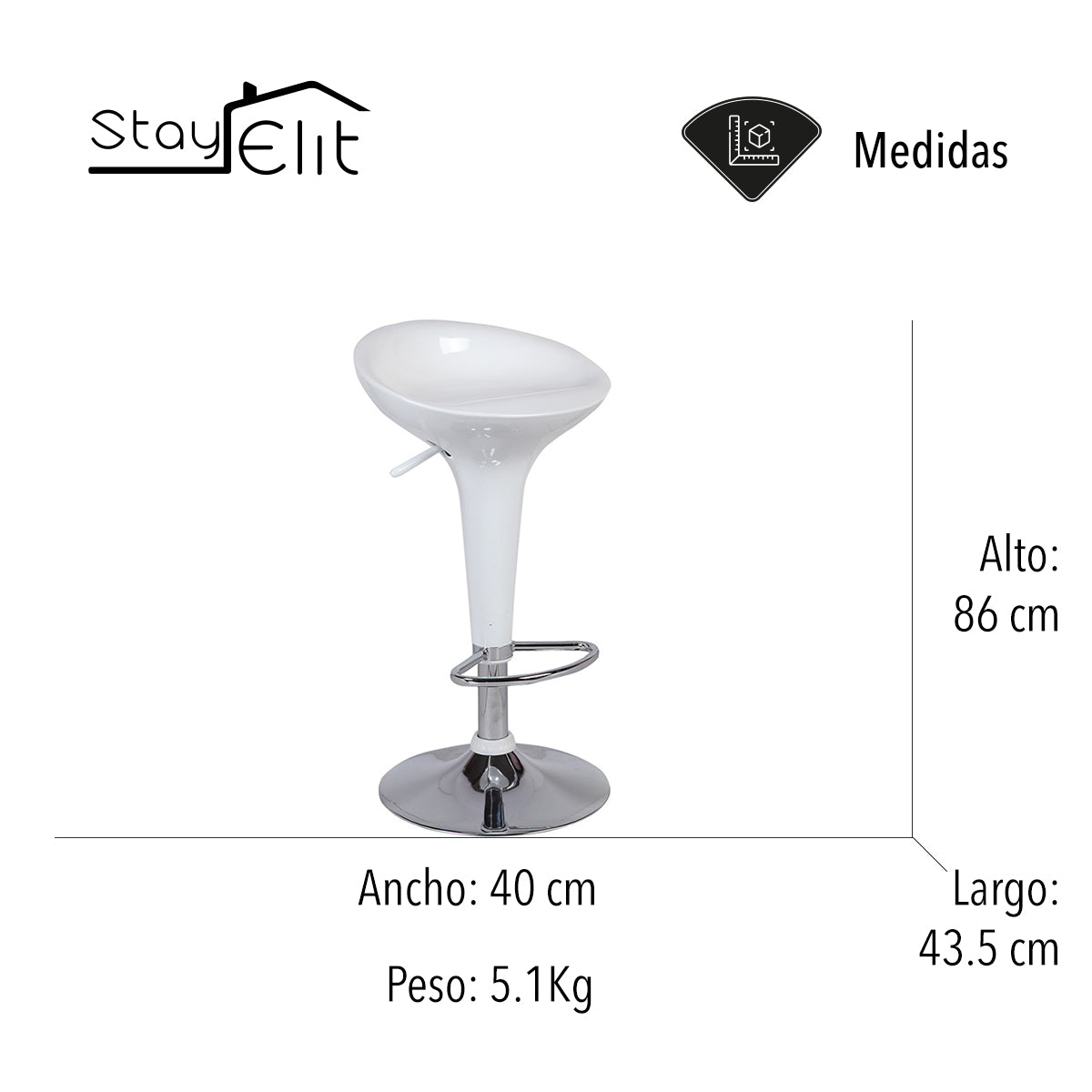 SET DE 2 BANCOS PARA BARRA REDONDOS CON ALTURA AJUSTABLE COLOR BLANCO
