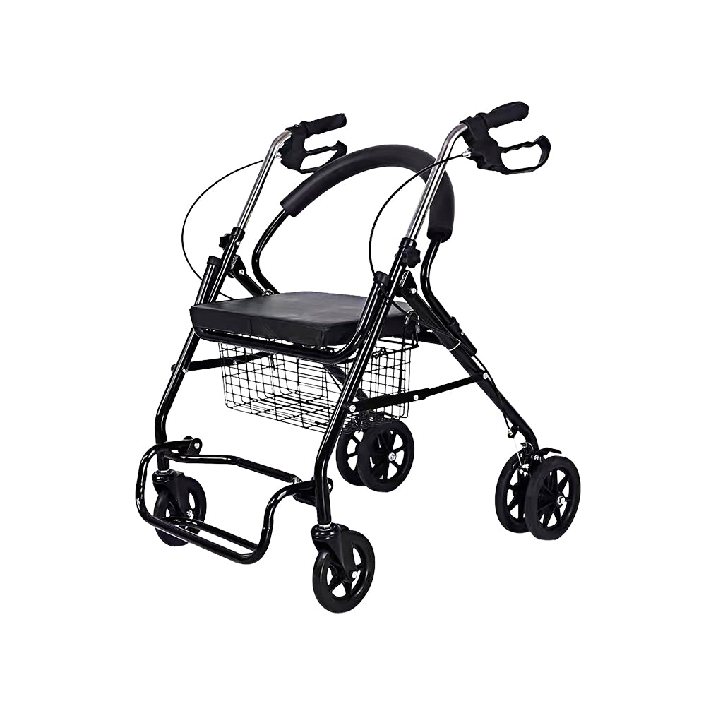 ANDADERA ORTOPÉDICA CON ASIENTO Y REPOSAPIÉS PARA ADULTO COLOR NEGRO (SALDOS)