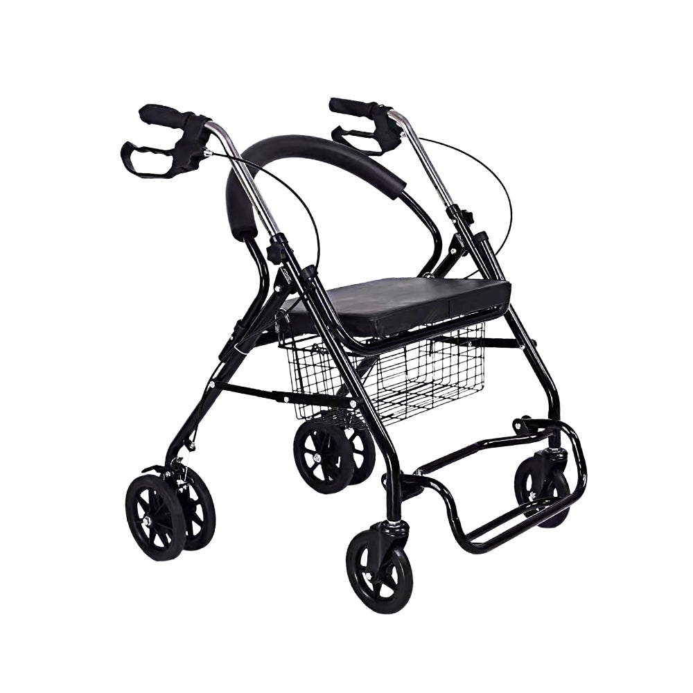 ANDADERA ORTOPÉDICA CON ASIENTO Y REPOSAPIÉS PARA ADULTO COLOR NEGRO (SALDOS)