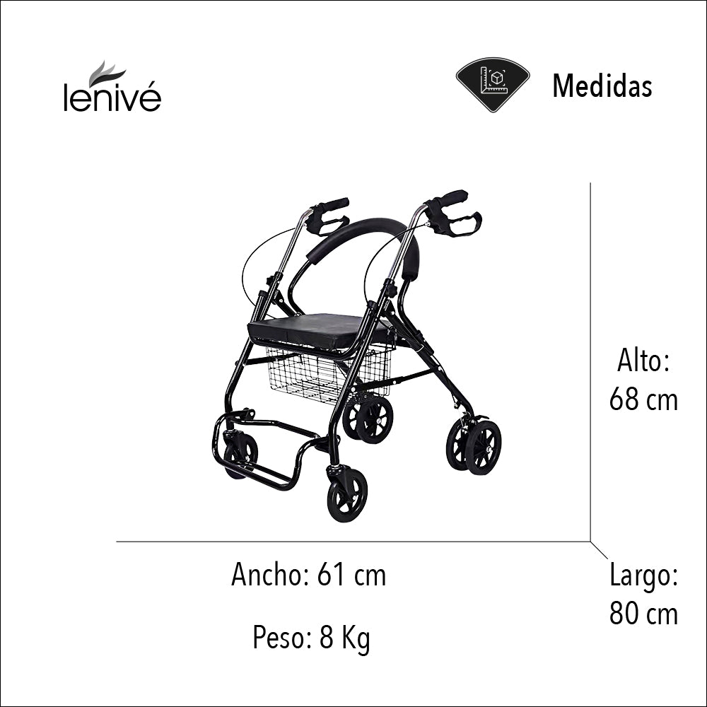 ANDADERA ORTOPÉDICA CON ASIENTO Y REPOSAPIÉS PARA ADULTO COLOR NEGRO (SALDOS)