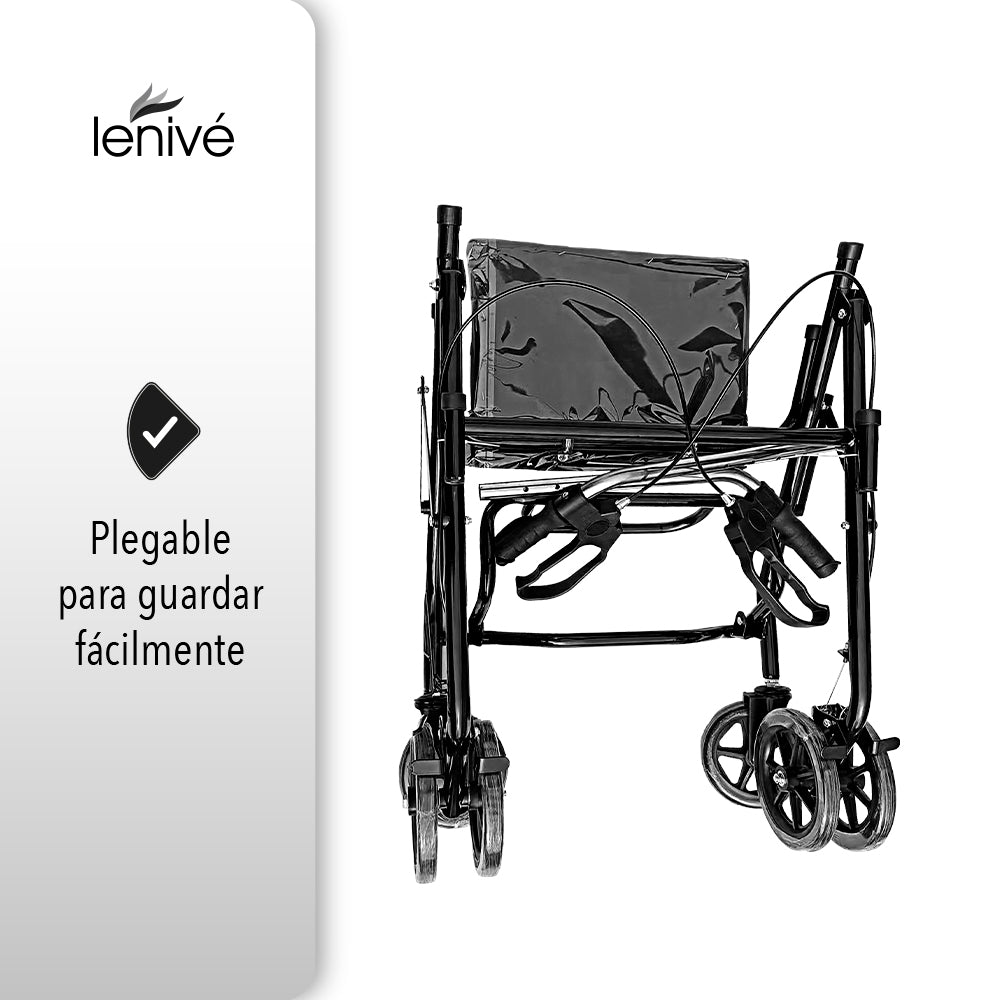 ANDADERA ORTOPÉDICA CON ASIENTO Y REPOSAPIÉS PARA ADULTO COLOR NEGRO (SALDOS)