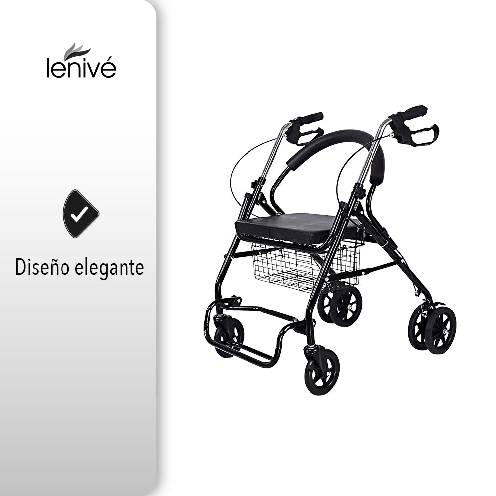 ANDADERA ORTOPÉDICA CON ASIENTO Y REPOSAPIÉS PARA ADULTO COLOR NEGRO (SALDOS)