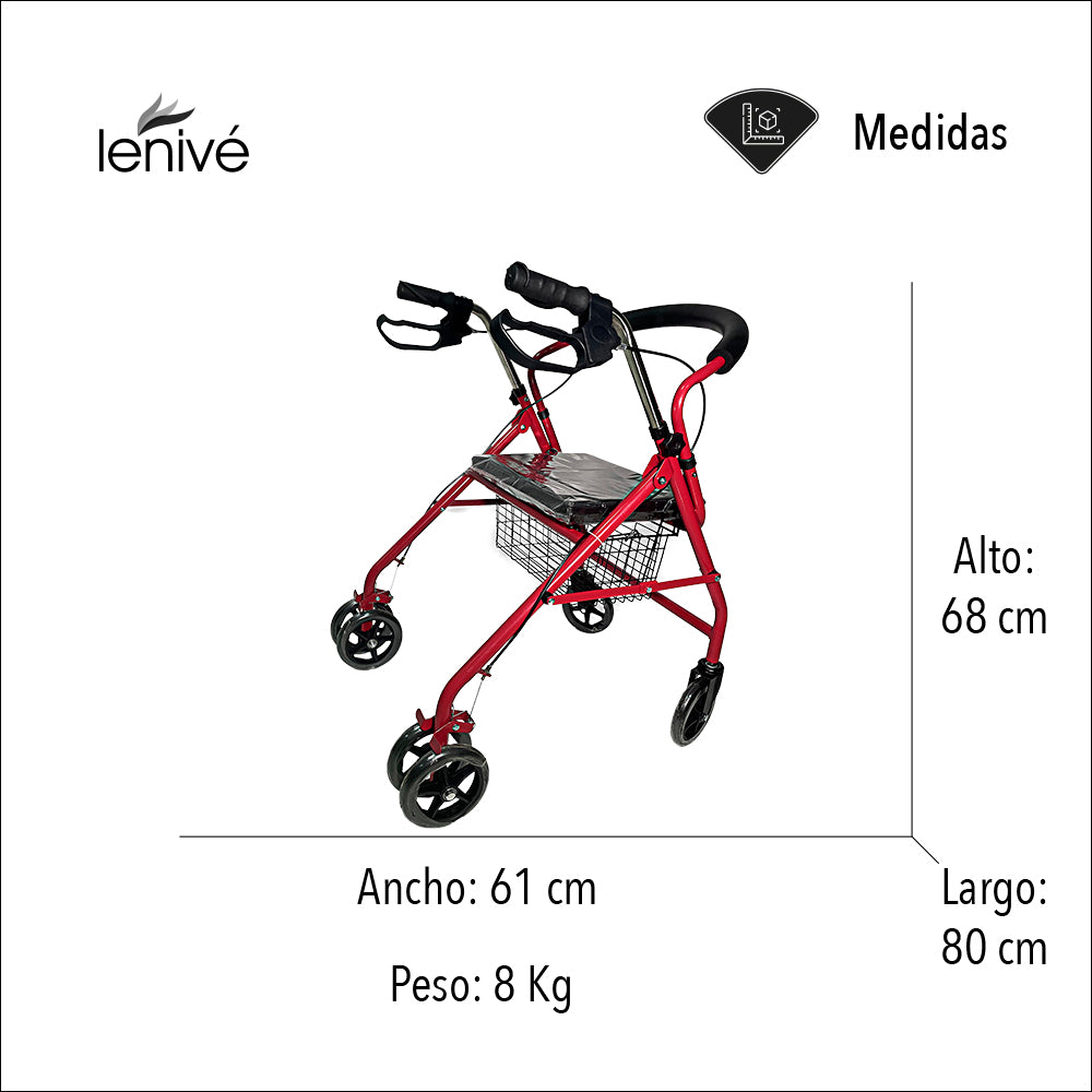 ANDADERA ORTOPÉDICA CON ASIENTO PARA ADULTO COLOR ROJO (SALDOS)