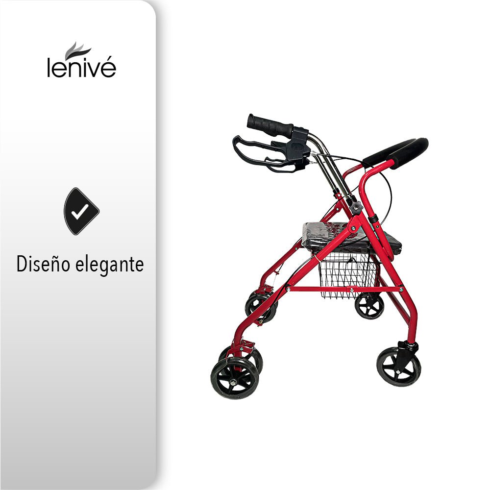 ANDADERA ORTOPÉDICA CON ASIENTO PARA ADULTO COLOR ROJO (SALDOS)