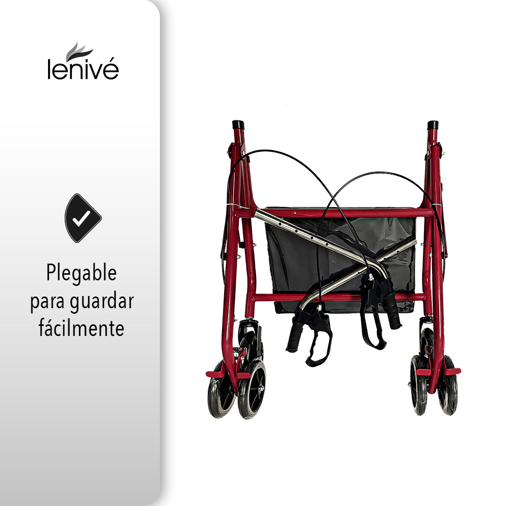 ANDADERA ORTOPÉDICA CON ASIENTO PARA ADULTO COLOR ROJO (SALDOS)