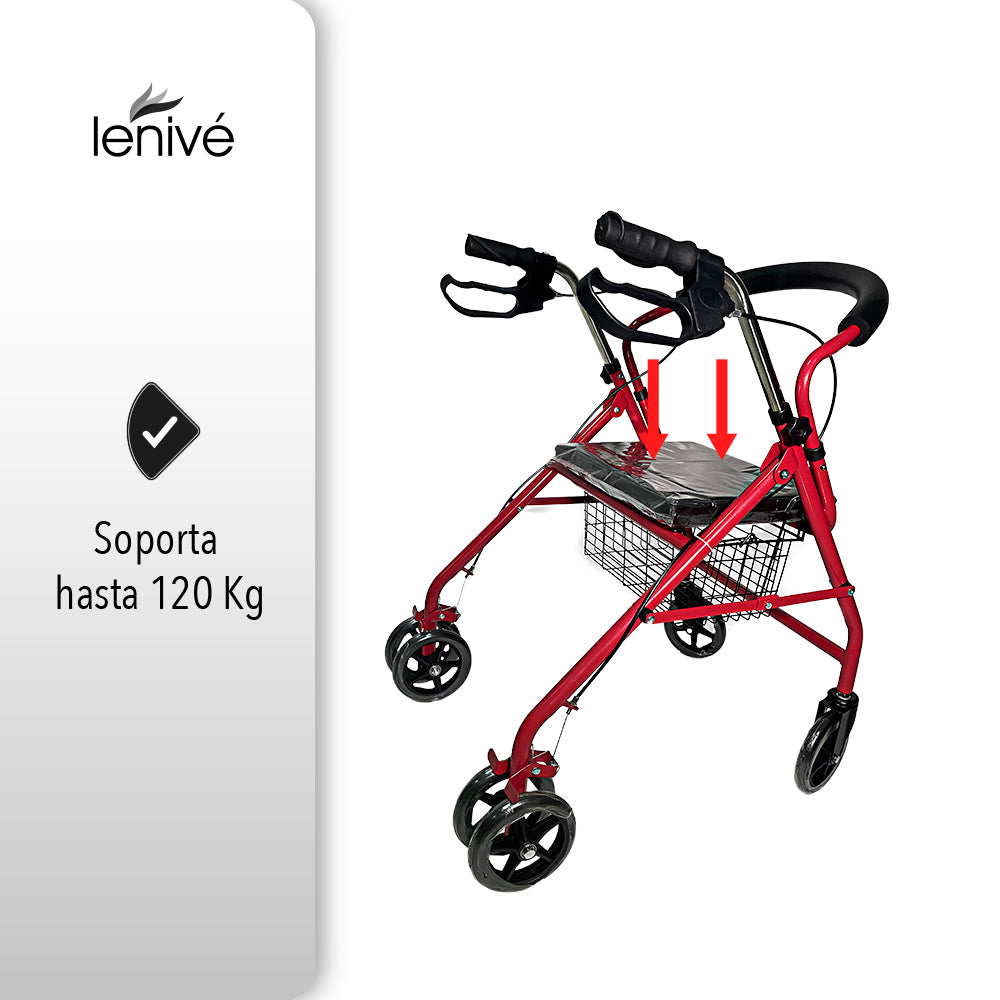 ANDADERA ORTOPÉDICA CON ASIENTO PARA ADULTO COLOR ROJO (SALDOS)