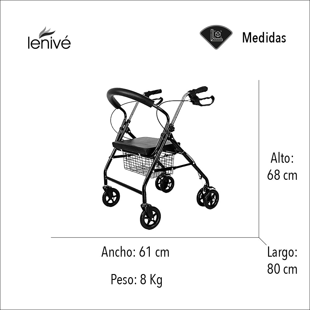 ANDADERA ORTOPÉDICA CON ASIENTO PARA ADULTO COLOR NEGRO (SALDOS)