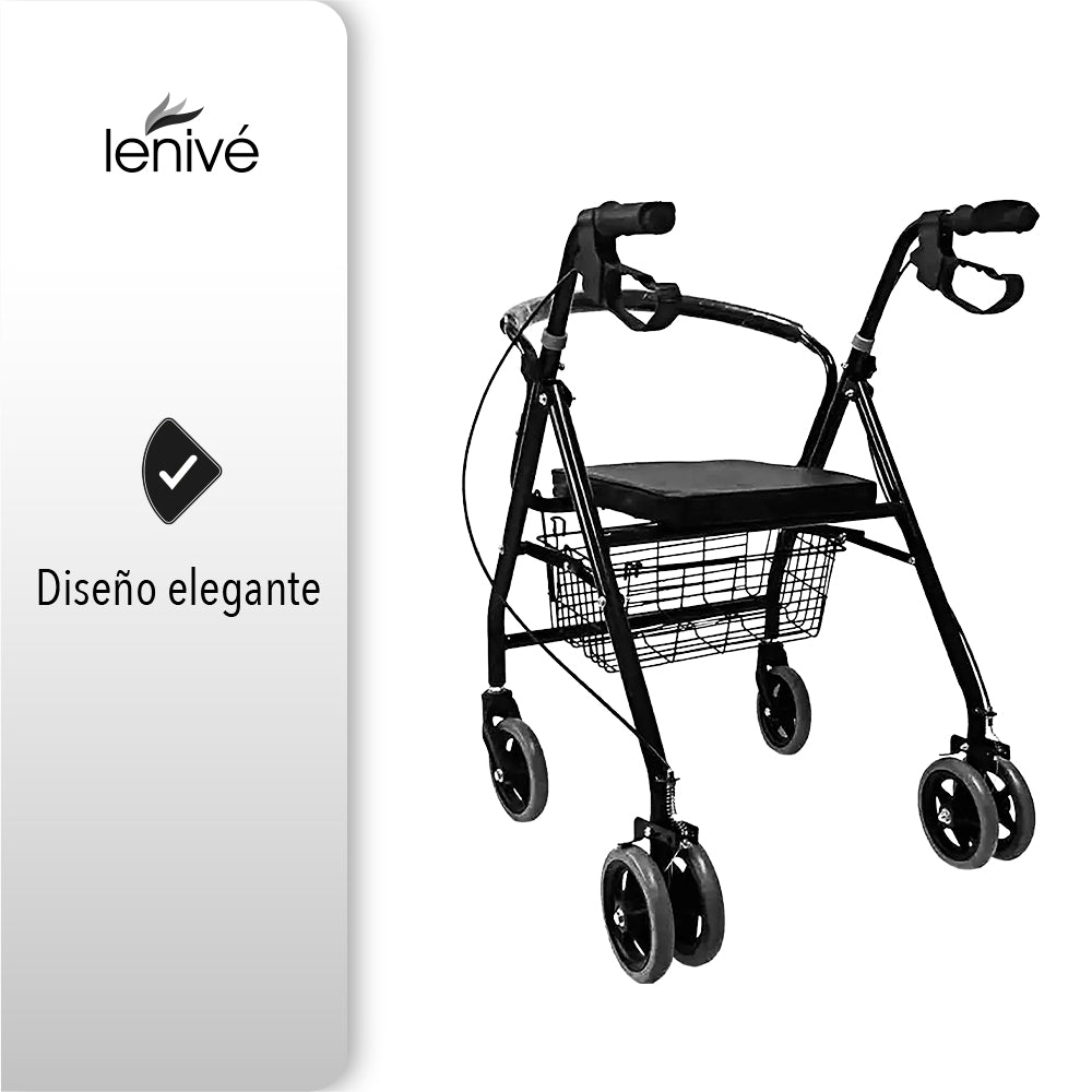ANDADERA ORTOPÉDICA CON ASIENTO PARA ADULTO COLOR NEGRO (SALDOS)