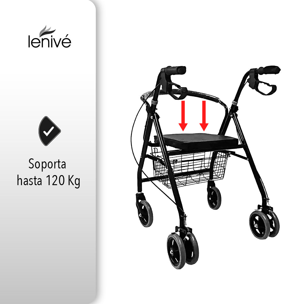 ANDADERA ORTOPÉDICA CON ASIENTO PARA ADULTO COLOR NEGRO (SALDOS)