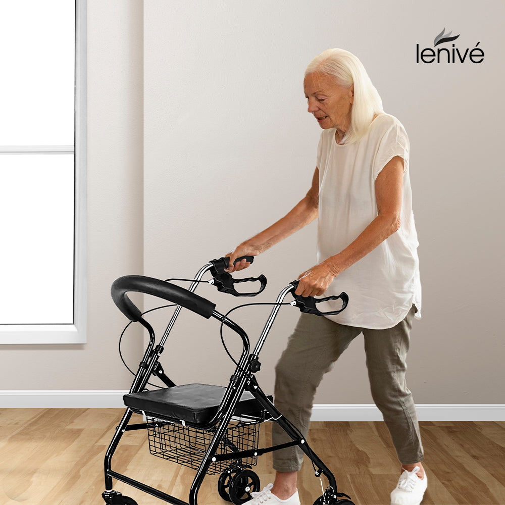 ANDADERA ORTOPÉDICA CON ASIENTO PARA ADULTO COLOR NEGRO (SALDOS)