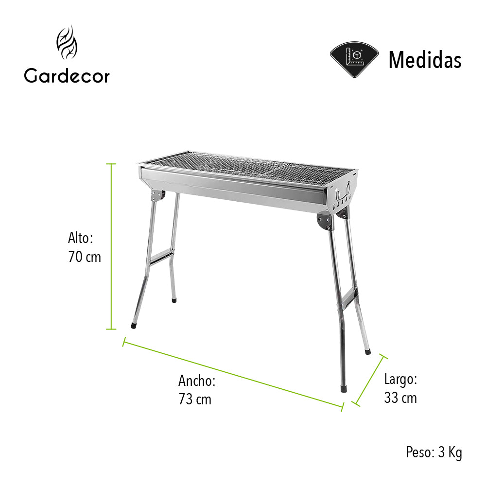 ASADOR PORTÁTIL PLEGABLE COLOR GRIS 73X33X70 CM