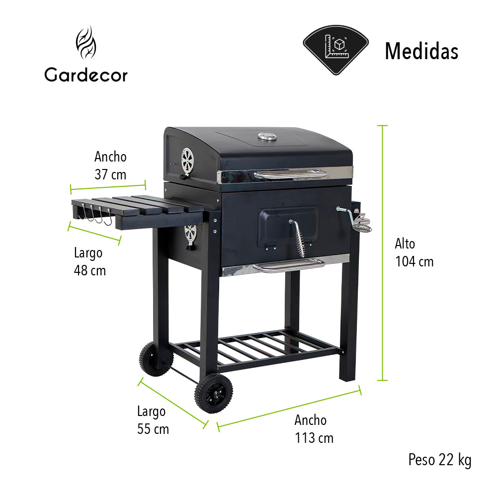 ASADOR DE CARBÓN DE 24" COLOR NEGRO