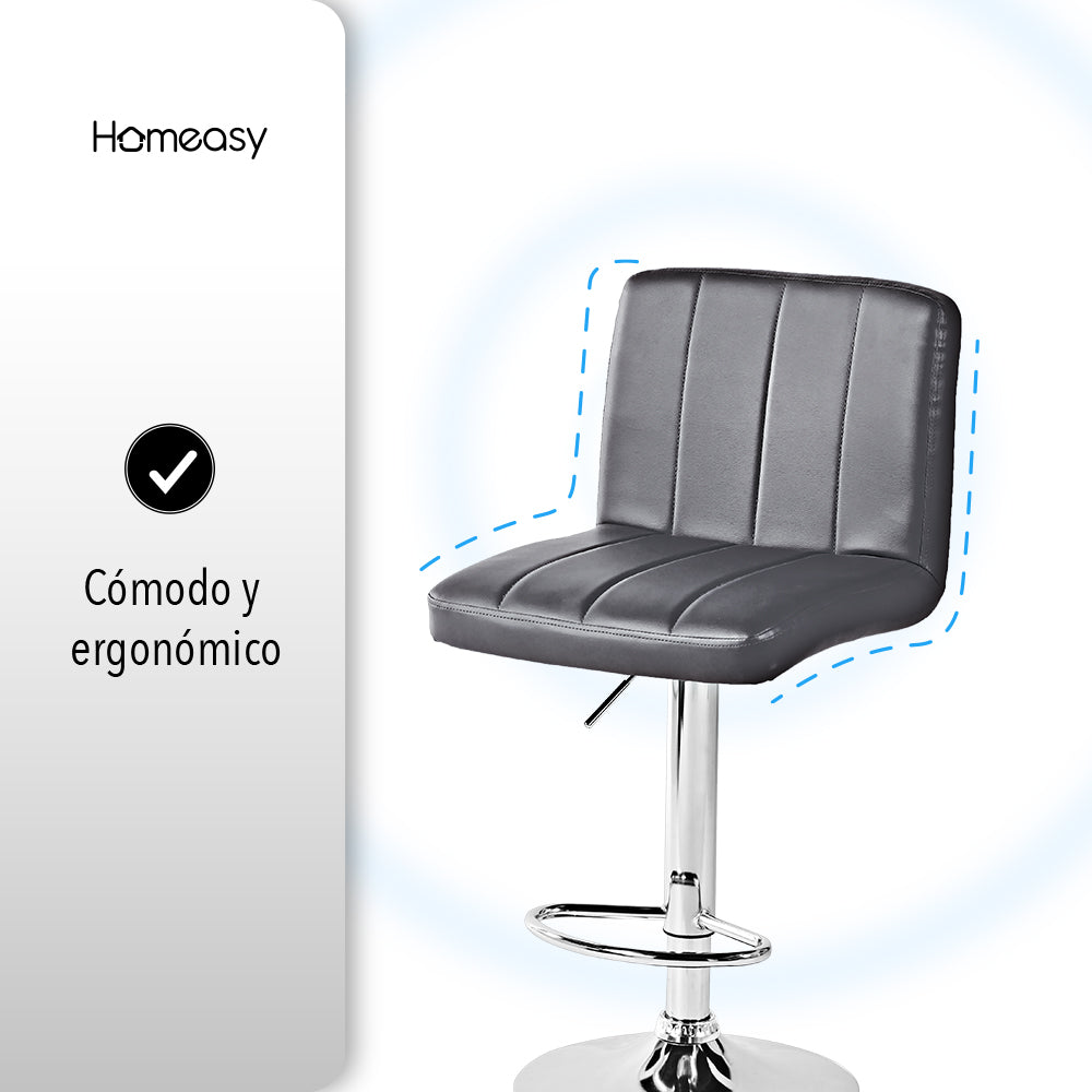 SET DE 2 BANCOS PARA BARRA CON RESPALDO CUADRADO COLOR GRIS
