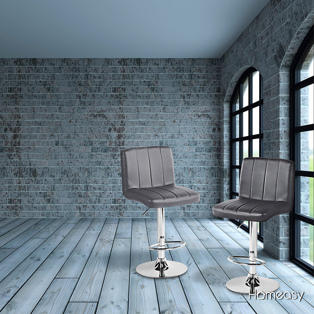 SET DE 2 BANCOS PARA BARRA CON RESPALDO CUADRADO COLOR GRIS