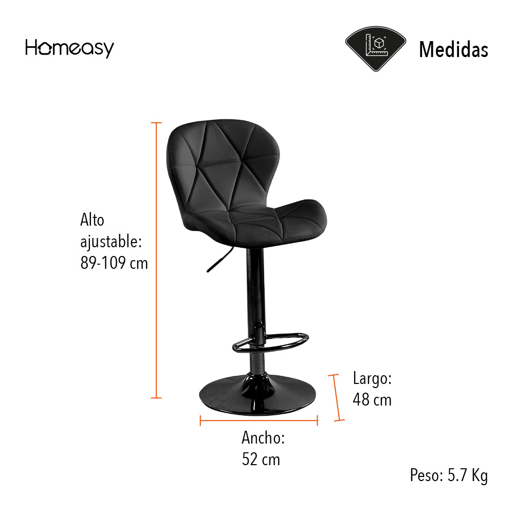 SET DE 2 BANCOS PARA BARRA ASIENTO DE VINIPIEL COLOR NEGRO