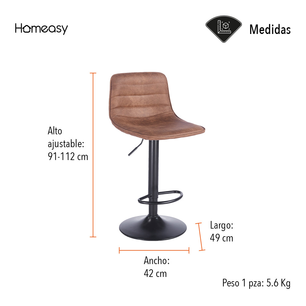 SET DE 2 BANCOS PARA BARRA ASIENTO TIPO GAMUSA COLOR CAFÉ