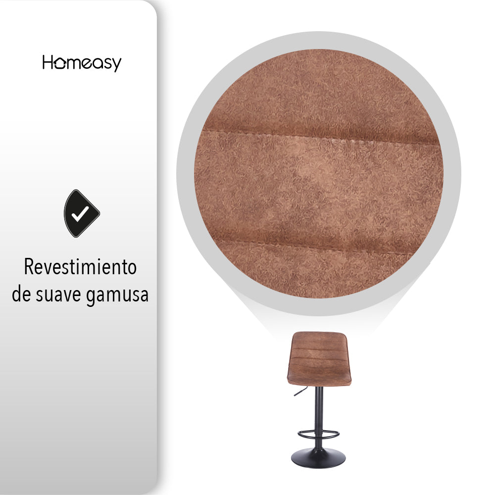 SET DE 2 BANCOS PARA BARRA ASIENTO TIPO GAMUSA COLOR CAFÉ