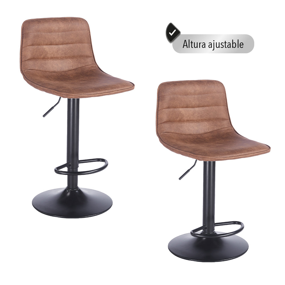 SET DE 2 BANCOS PARA BARRA ASIENTO TIPO GAMUSA COLOR CAFÉ