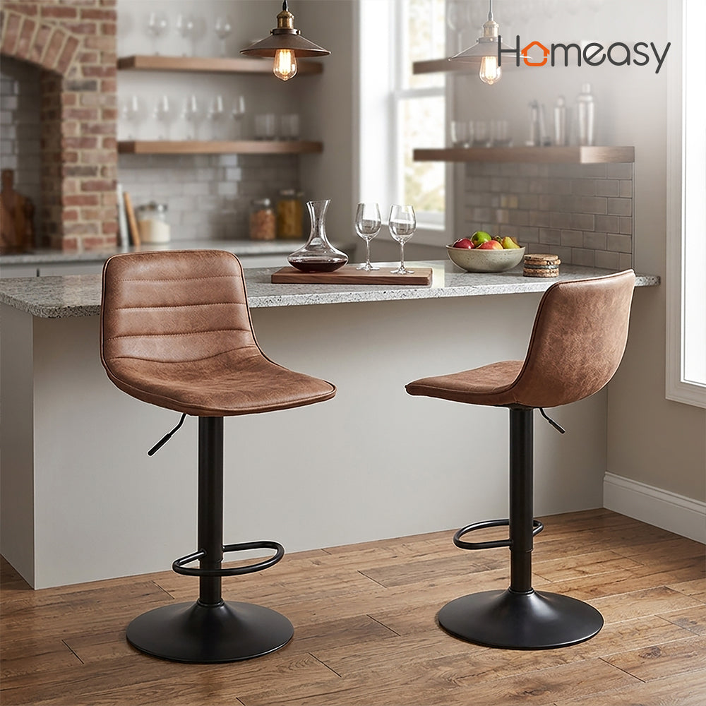 SET DE 2 BANCOS PARA BARRA ASIENTO TIPO GAMUSA COLOR CAFÉ