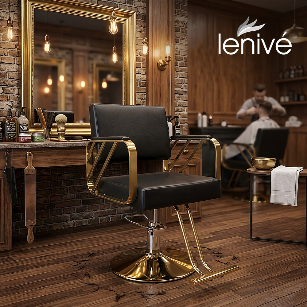 SILLÓN DE BARBERÍA ELEGANTE COLOR DORADO NEGRO