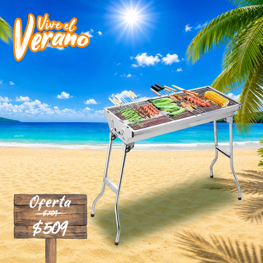 ASADOR PORTÁTIL PLEGABLE COLOR GRIS 73X33X70 CM