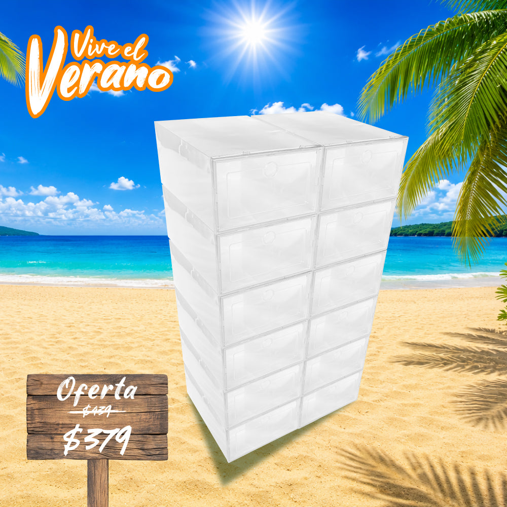 CAJAS TRANSPARENTES ORGANIZADORAS DE ZAPATOS 12 PIEZAS