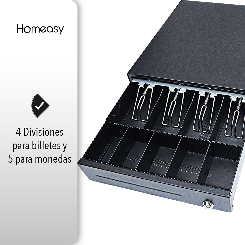 CAJÓN DE DINERO METÁLICO CON 4 COMPARTIMENTOS PARA BILLETES Y 5 PARA MONEDAS (SALDOS)