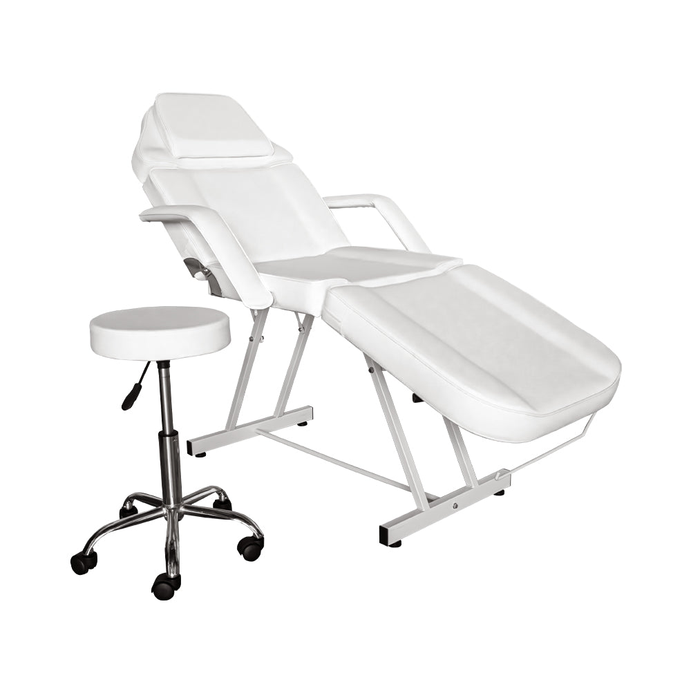 SILLA CAMA PARA FACIALES COLOR BLANCO CON BANCO
