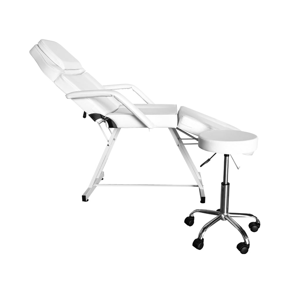 SILLA CAMA PARA FACIALES COLOR BLANCO CON BANCO