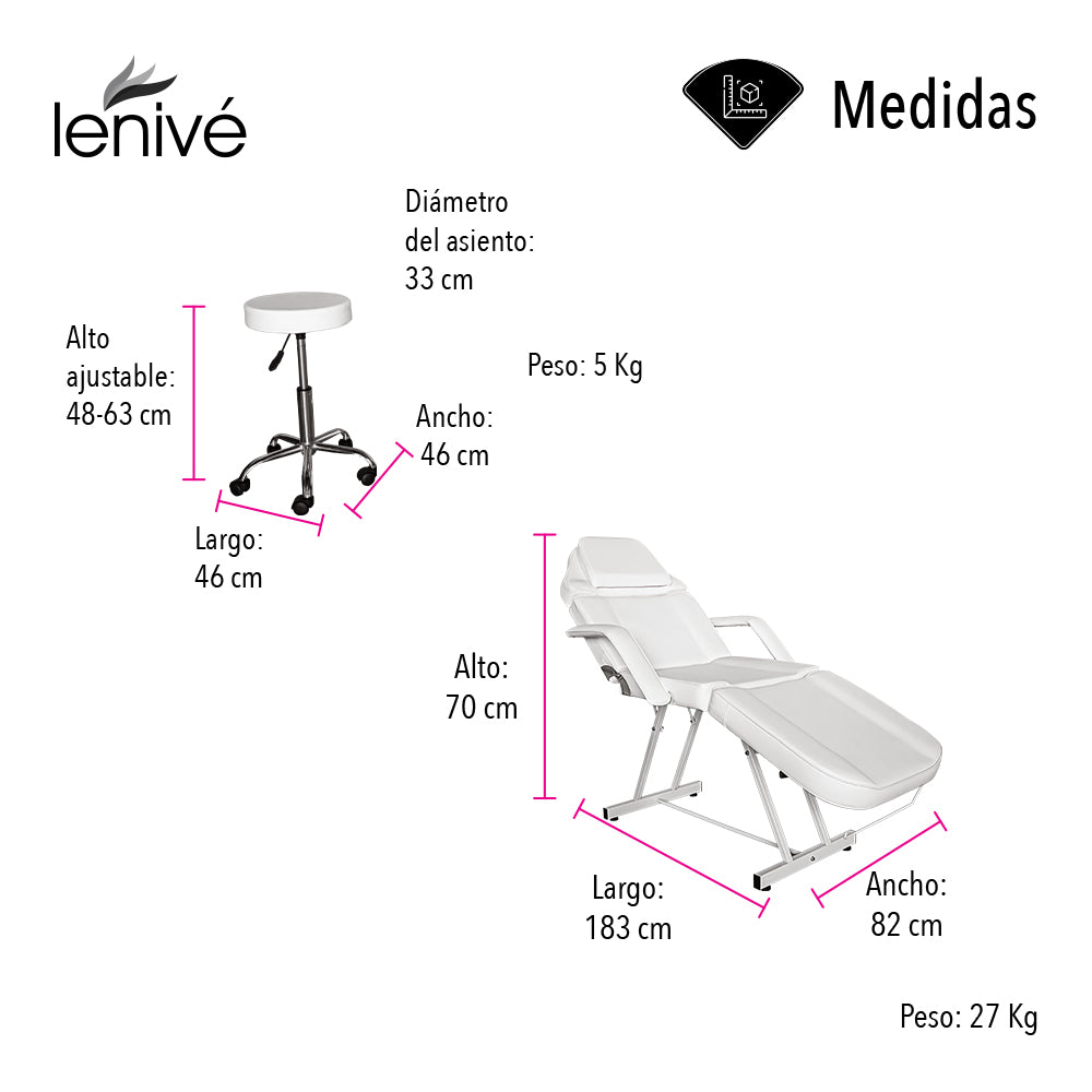 SILLA CAMA PARA FACIALES COLOR BLANCO CON BANCO (SALDOS)