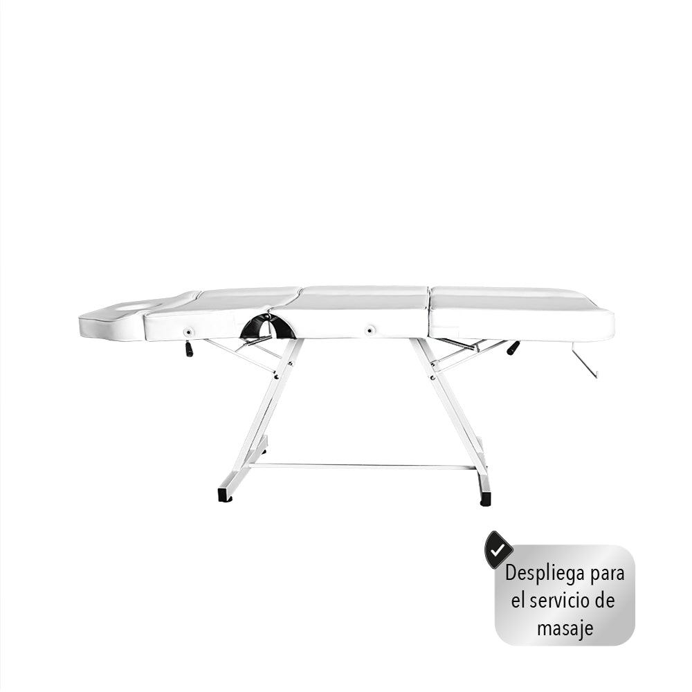SILLA CAMA PARA FACIALES COLOR BLANCO CON BANCO