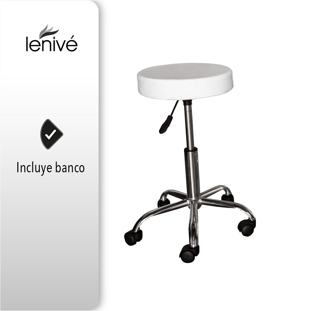SILLA CAMA PARA FACIALES COLOR BLANCO CON BANCO