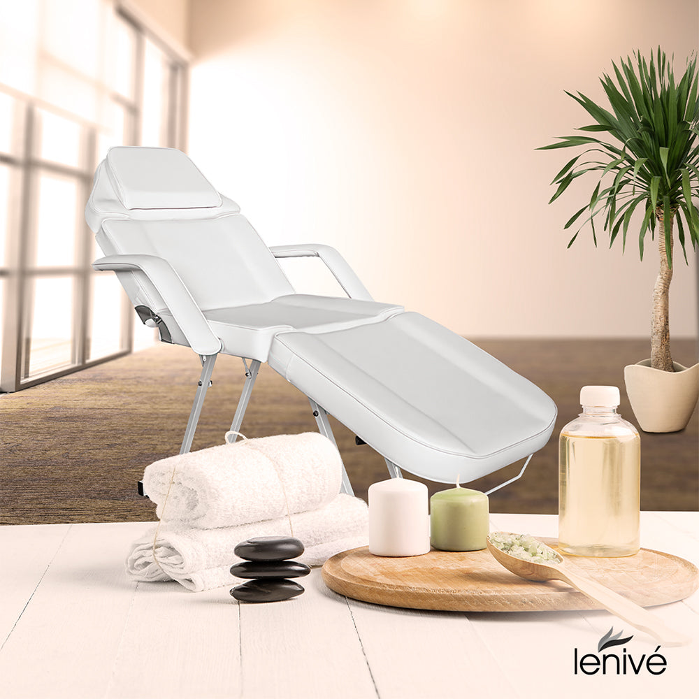 SILLA CAMA PARA FACIALES COLOR BLANCO CON BANCO