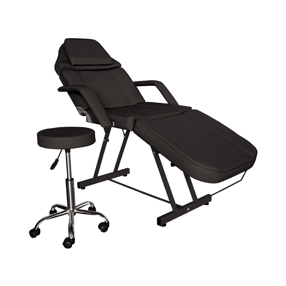 SILLA CAMA PARA FACIALES COLOR NEGRO CON BANCO