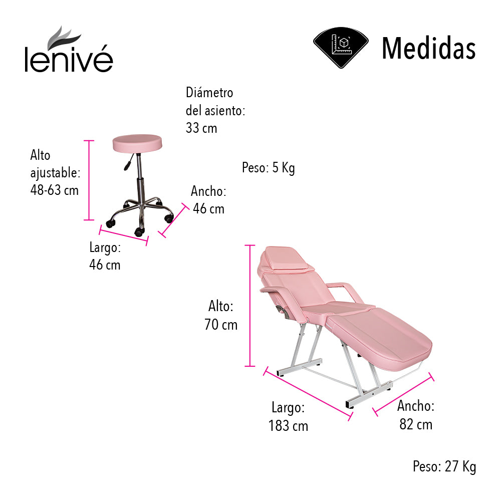 Silla Cama Para Faciales Color Rosa Con Banco