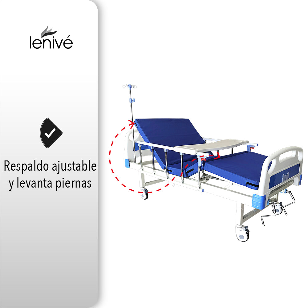 CAMA HOSPITALARIA MANUAL CON MESA Y COLCHÓN (SALDOS)