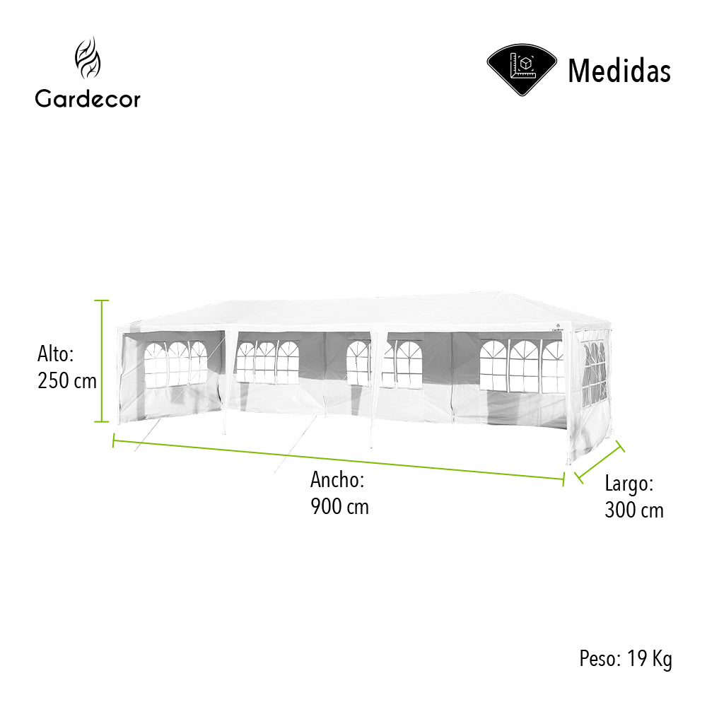CARPA TOLDO CON PAREDES 9X3 COLOR BLANCO (SALDOS)