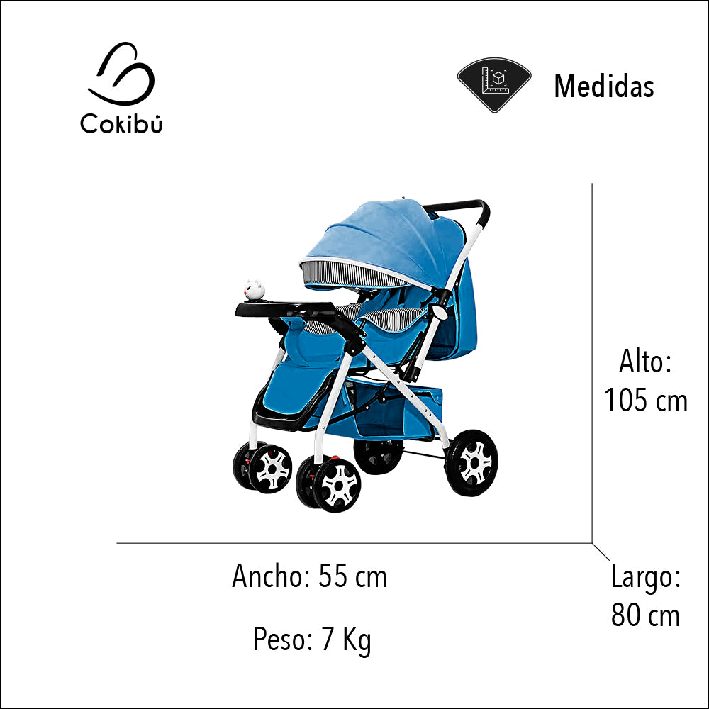 CARRIOLA DE BEBÉ PLEGABLE 3 EN 1 COLOR AZUL