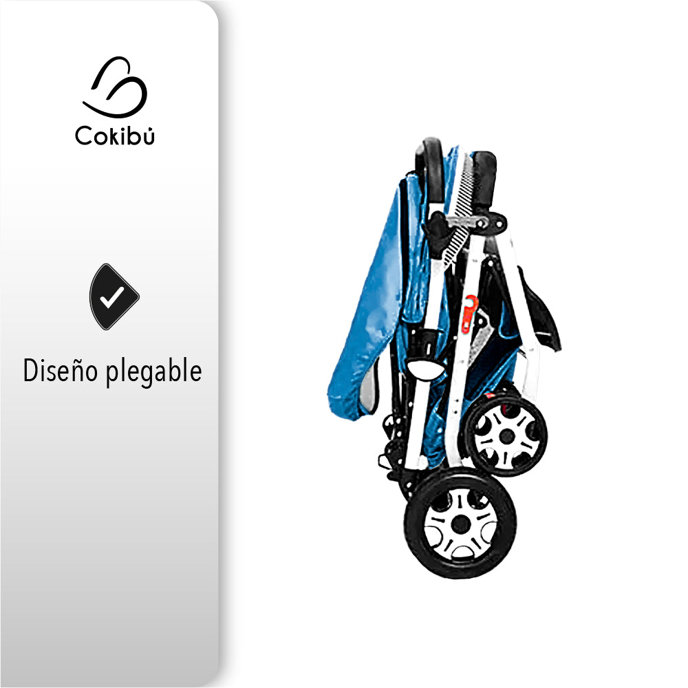 CARRIOLA DE BEBÉ PLEGABLE 3 EN 1 COLOR AZUL