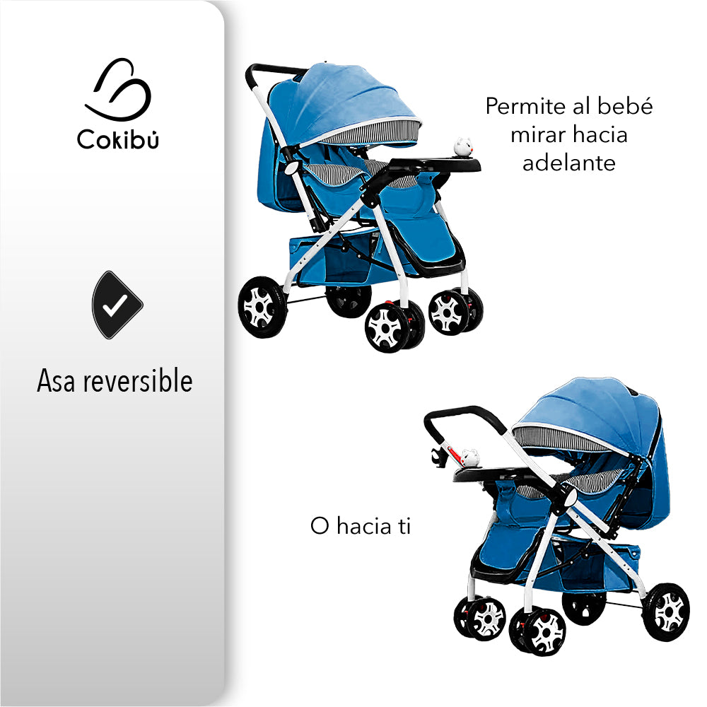 CARRIOLA DE BEBÉ PLEGABLE 3 EN 1 COLOR AZUL
