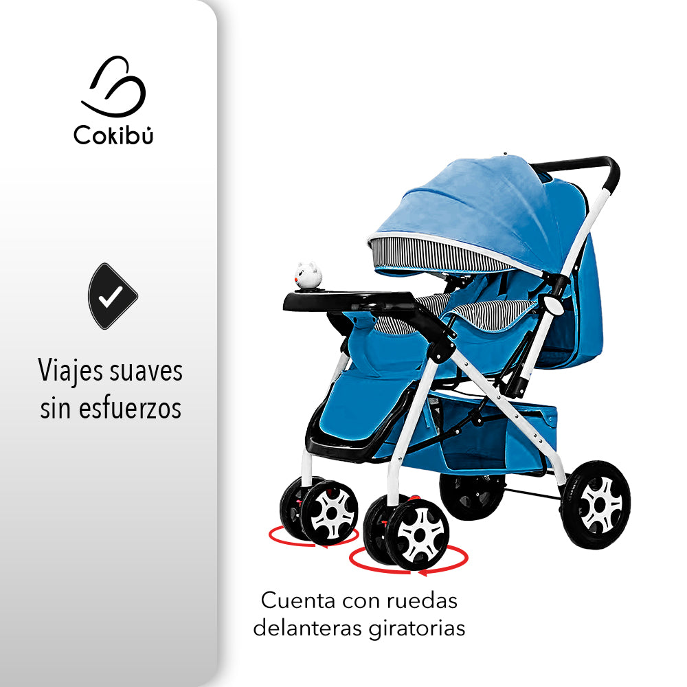 CARRIOLA DE BEBÉ PLEGABLE 3 EN 1 COLOR AZUL