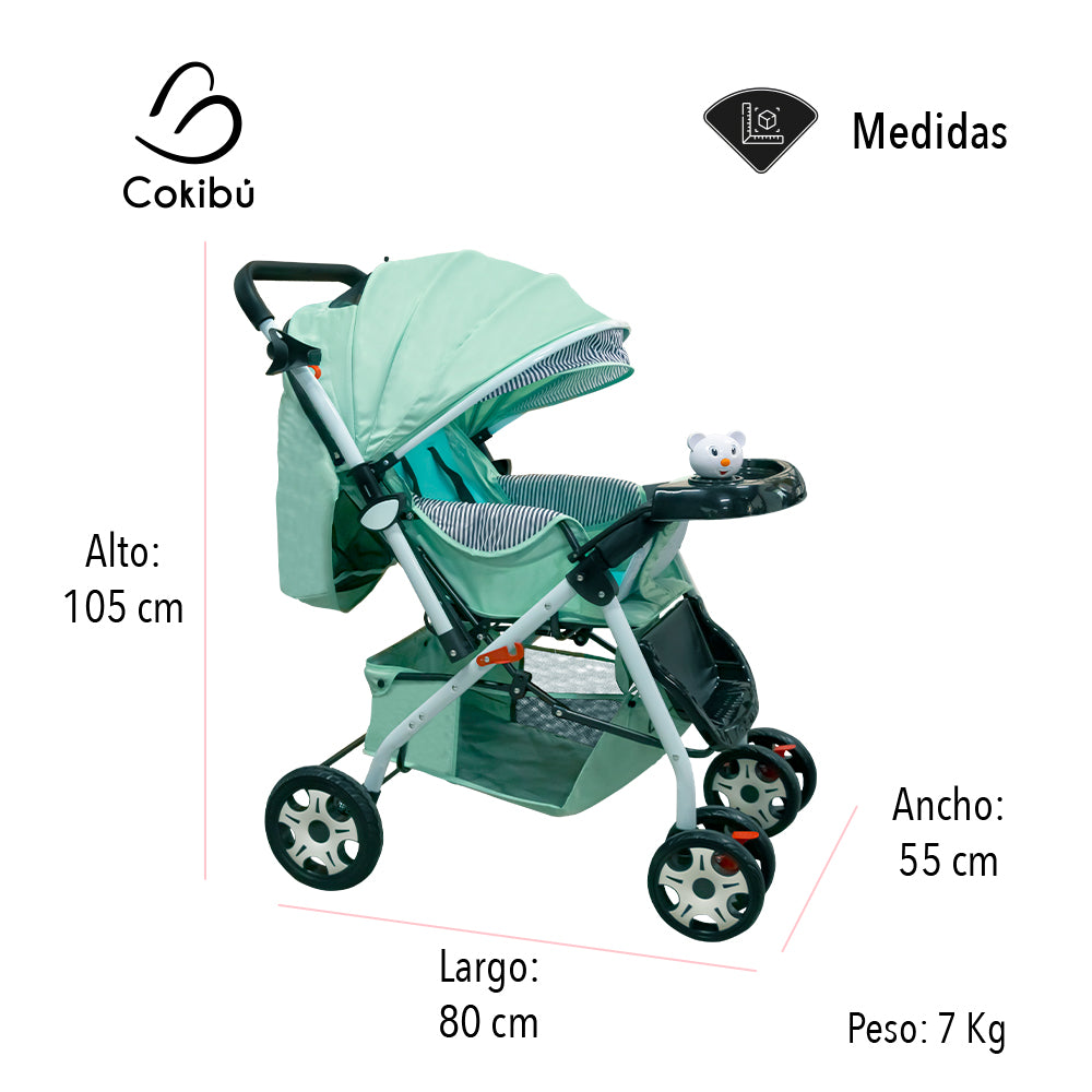 CARRIOLA DE BEBÉ PLEGABLE COLOR MENTA