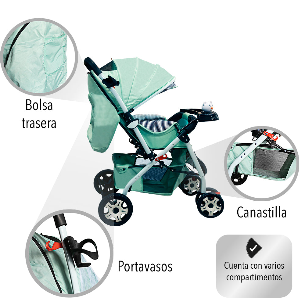 CARRIOLA DE BEBÉ PLEGABLE COLOR MENTA