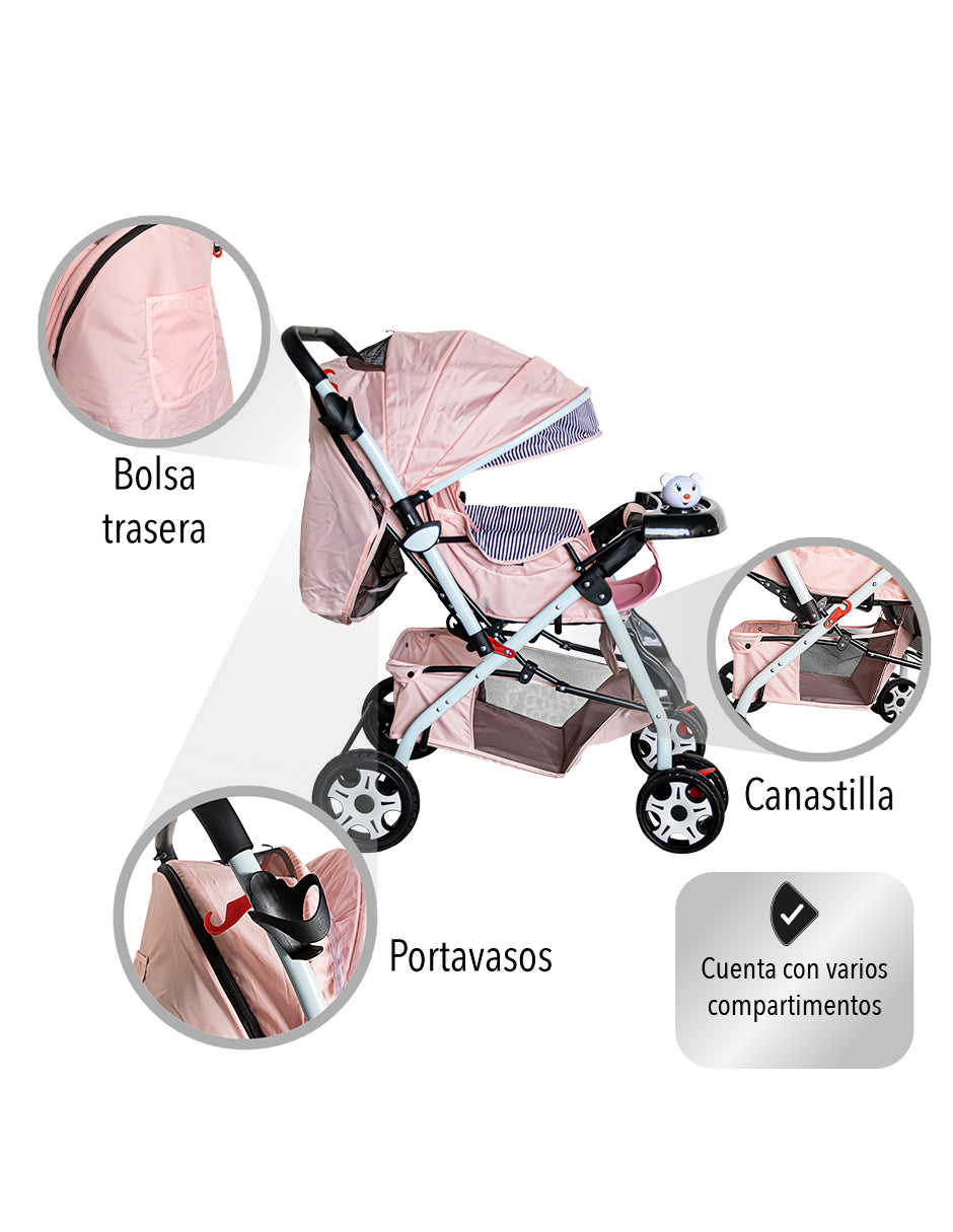 CARRIOLA DE BEBÉ PLEGABLE COLOR ROSA