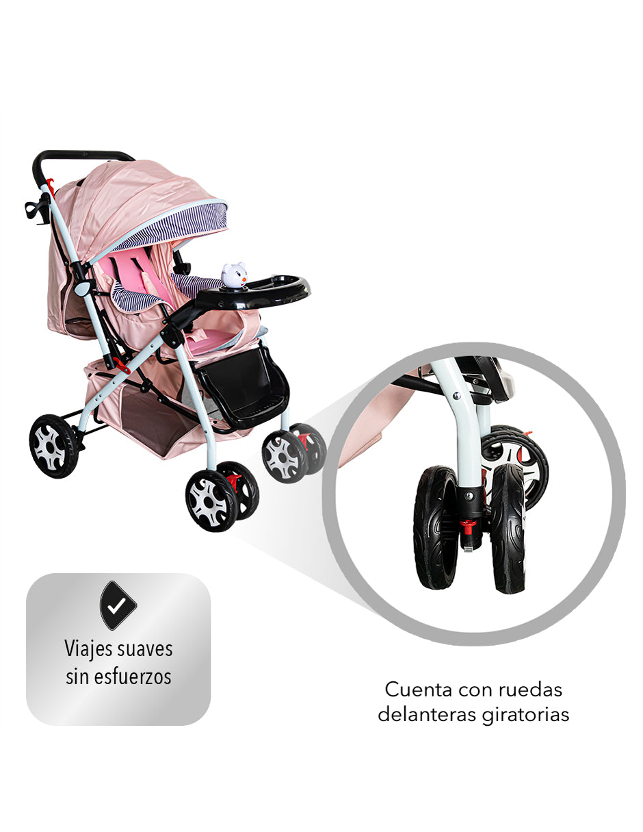 CARRIOLA DE BEBÉ PLEGABLE COLOR ROSA