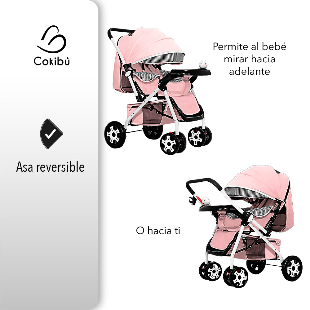 CARRIOLA DE BEBÉ PLEGABLE COLOR ROSA (SALDOS)