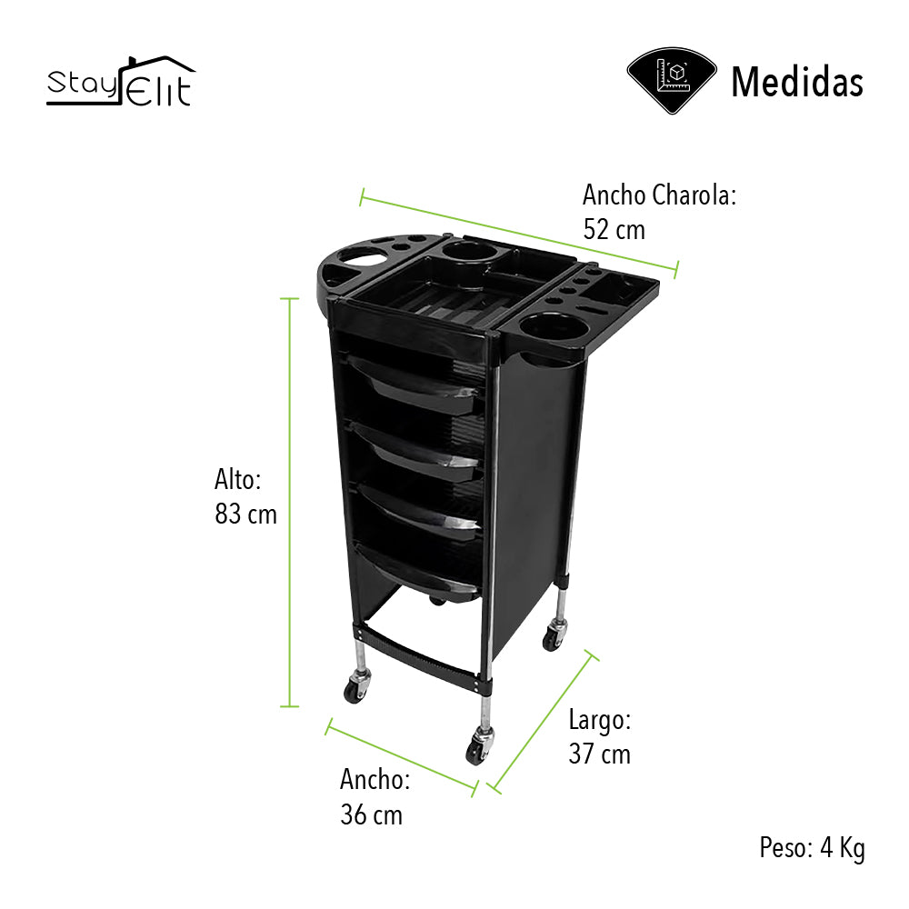 CARRITO AUXILIAR MULTIUSOS ORGANIZADOR COLOR NEGRO (SALDOS)