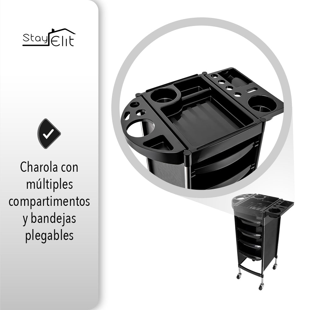 CARRITO AUXILIAR MULTIUSOS ORGANIZADOR COLOR NEGRO (SALDOS)